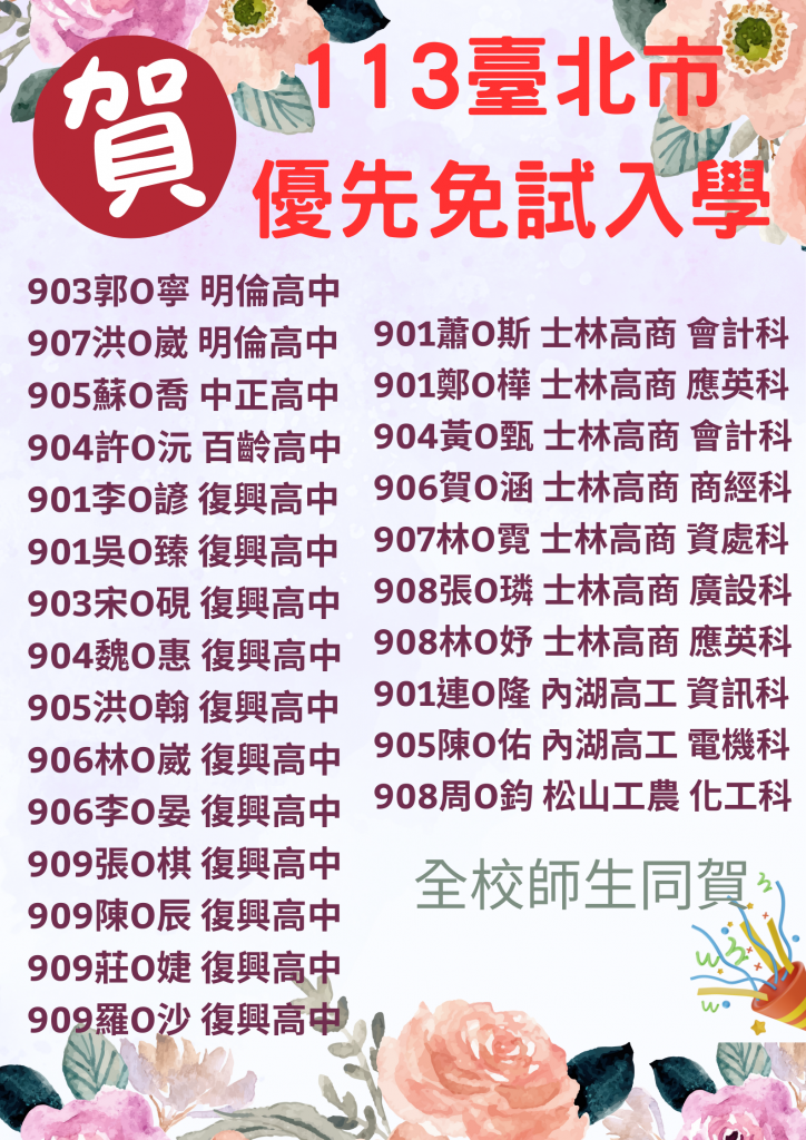 113臺北市優免入學