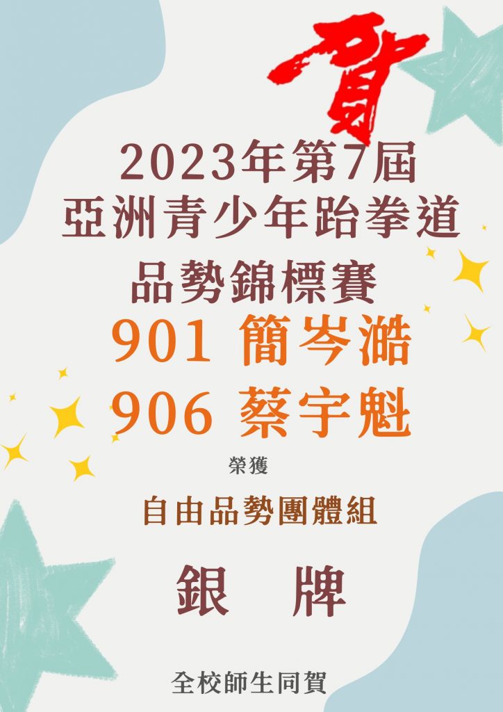 2023年第7屆亞洲青少年跆拳道品勢錦標賽得獎海報