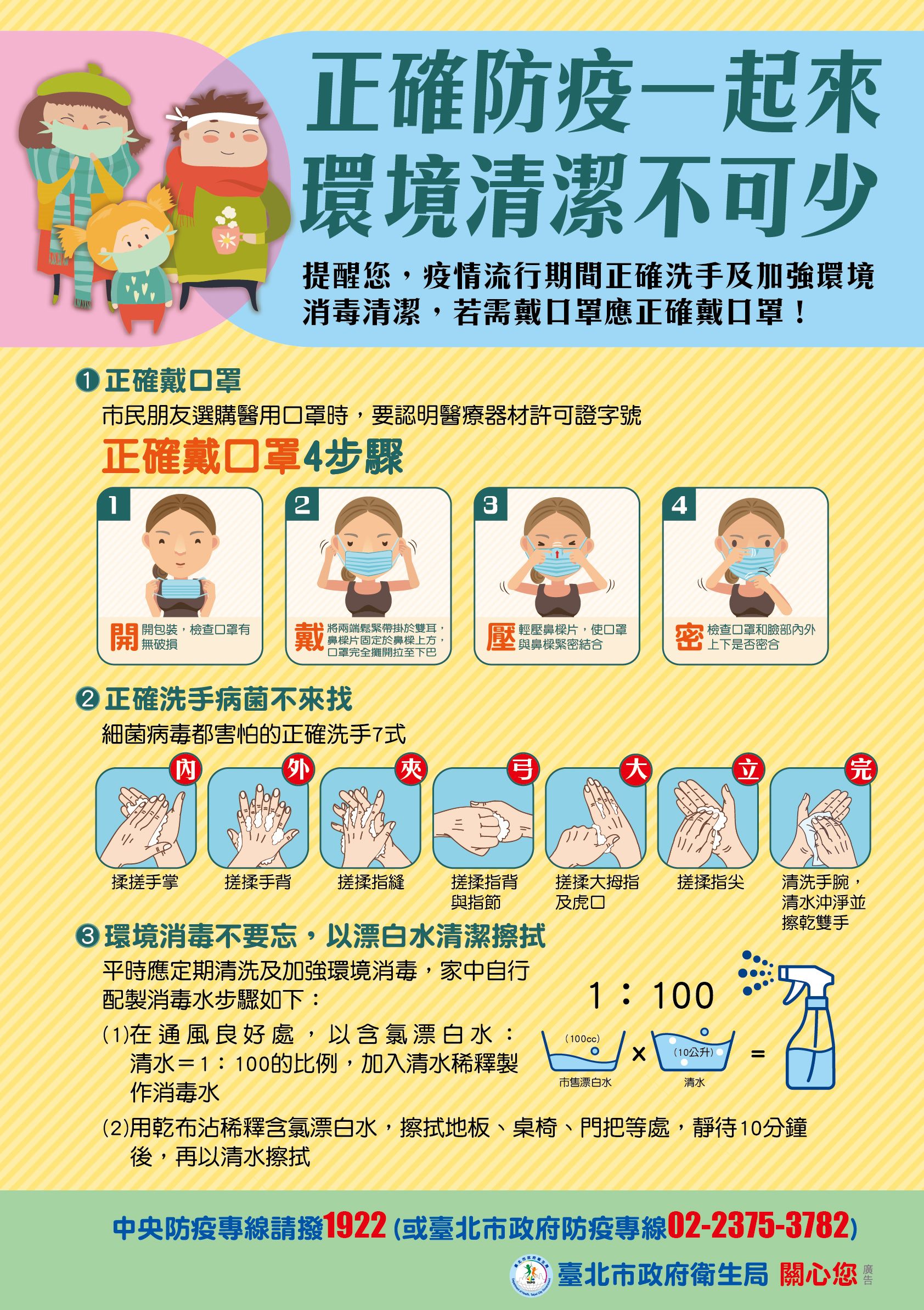 正確防疫一起來-環境清潔不可少-臺北市政府衛生局宣導海報