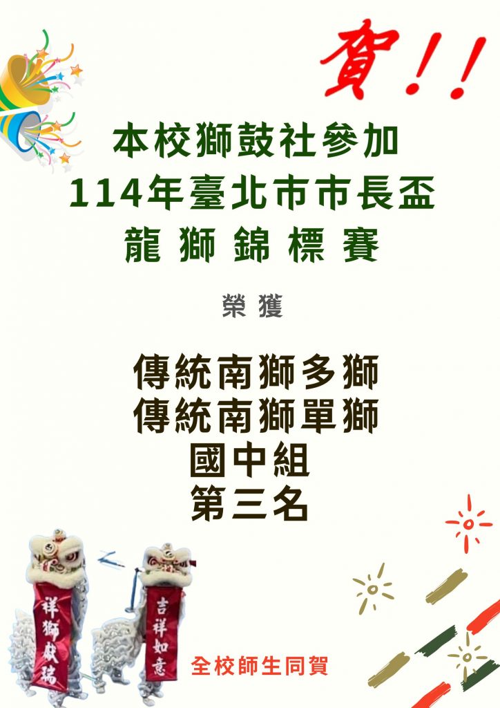 114年臺北巿巿長盃龍獅錦標賽獲獎海報